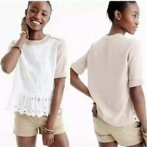 J. Crew Colorblock Peplum Eyelet Sweater Short Sleeves